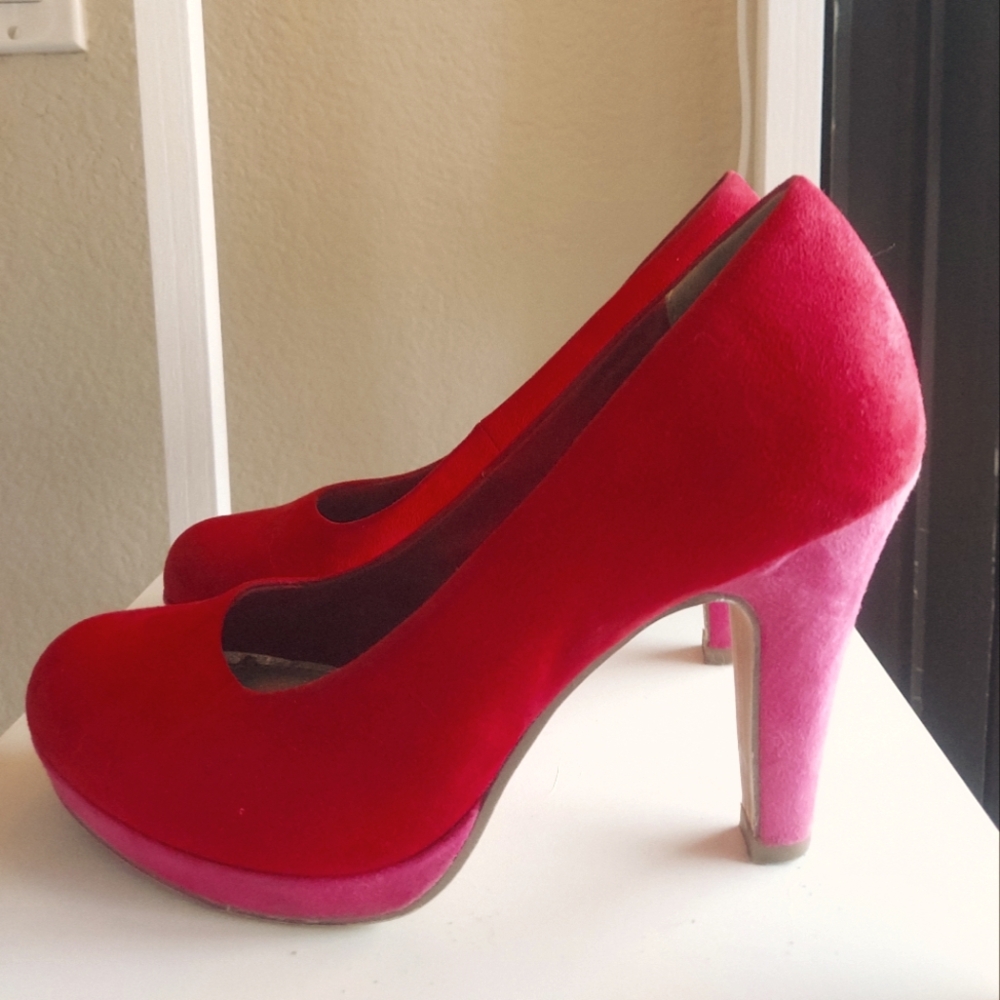 Marco Tozzi heels, red and pink, size 6